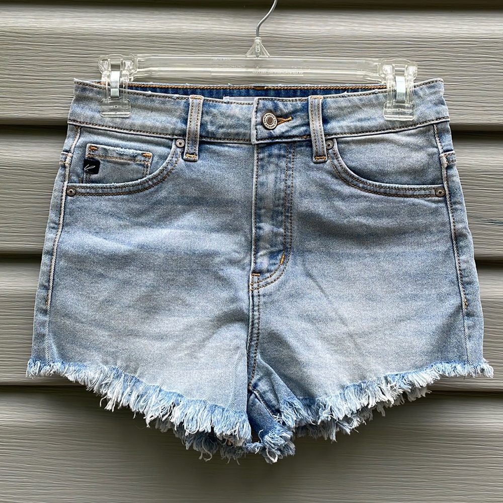 KanCan Light Wash Frayed Hem Jean Shorts